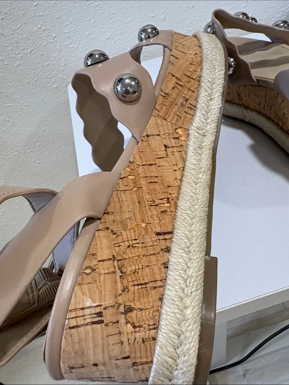 Marc Fisher Nude Tan Platform Studded Espadrille Sandals